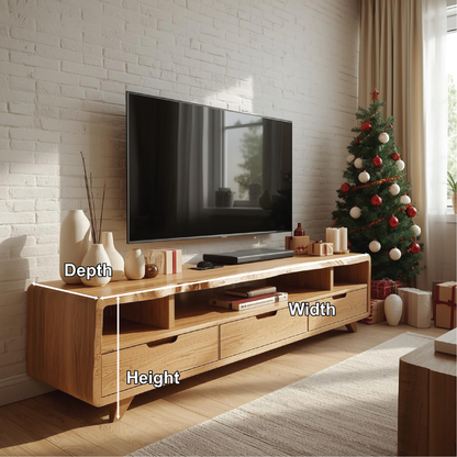 Handcrafted Solid Wood TV Stand with Curved Edges and Storage Drawers for Scandinavian Interiors Kitchnce