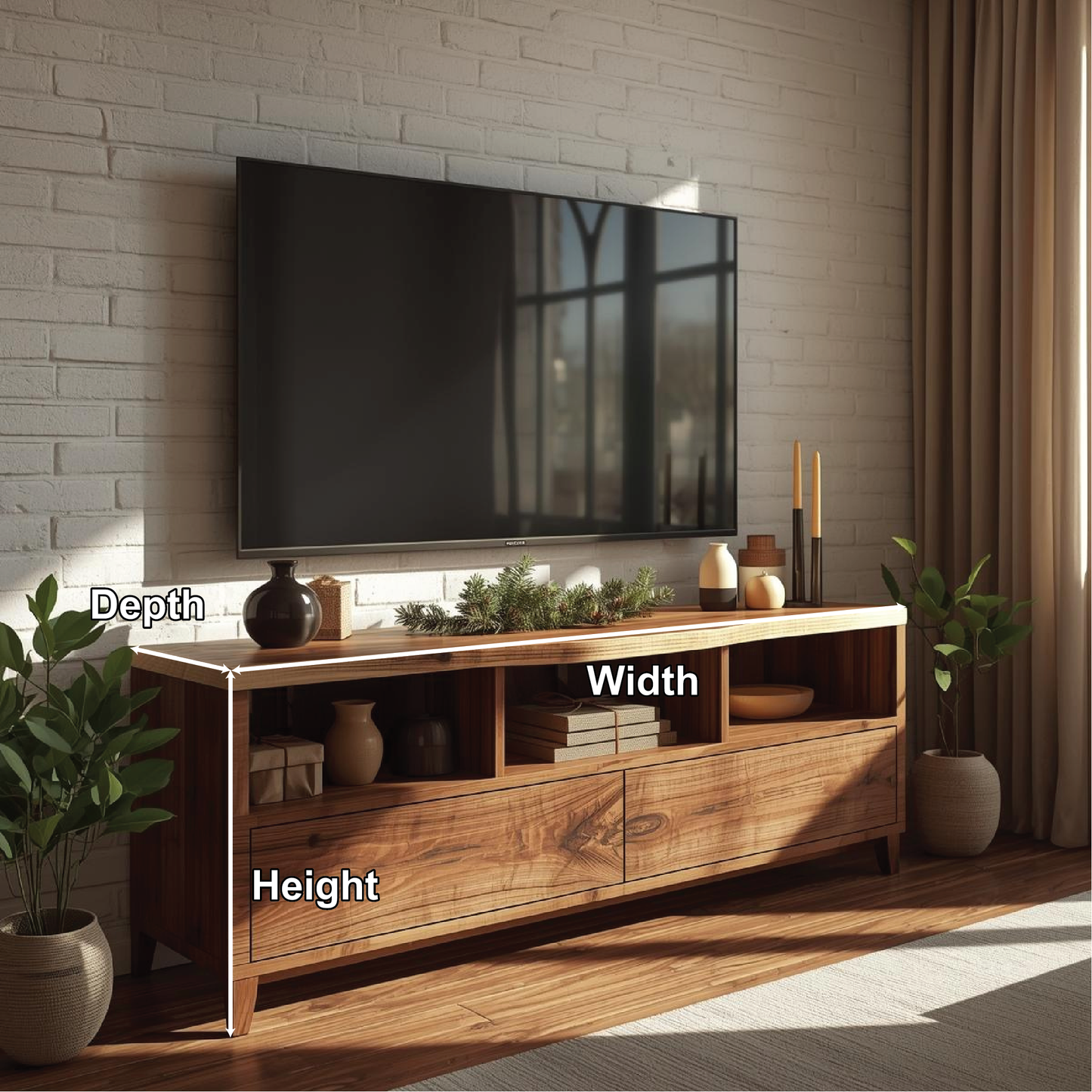 Mid Century TV Stand Solid Wood Media Console Modern Entertainment Center Storage Kitchnce