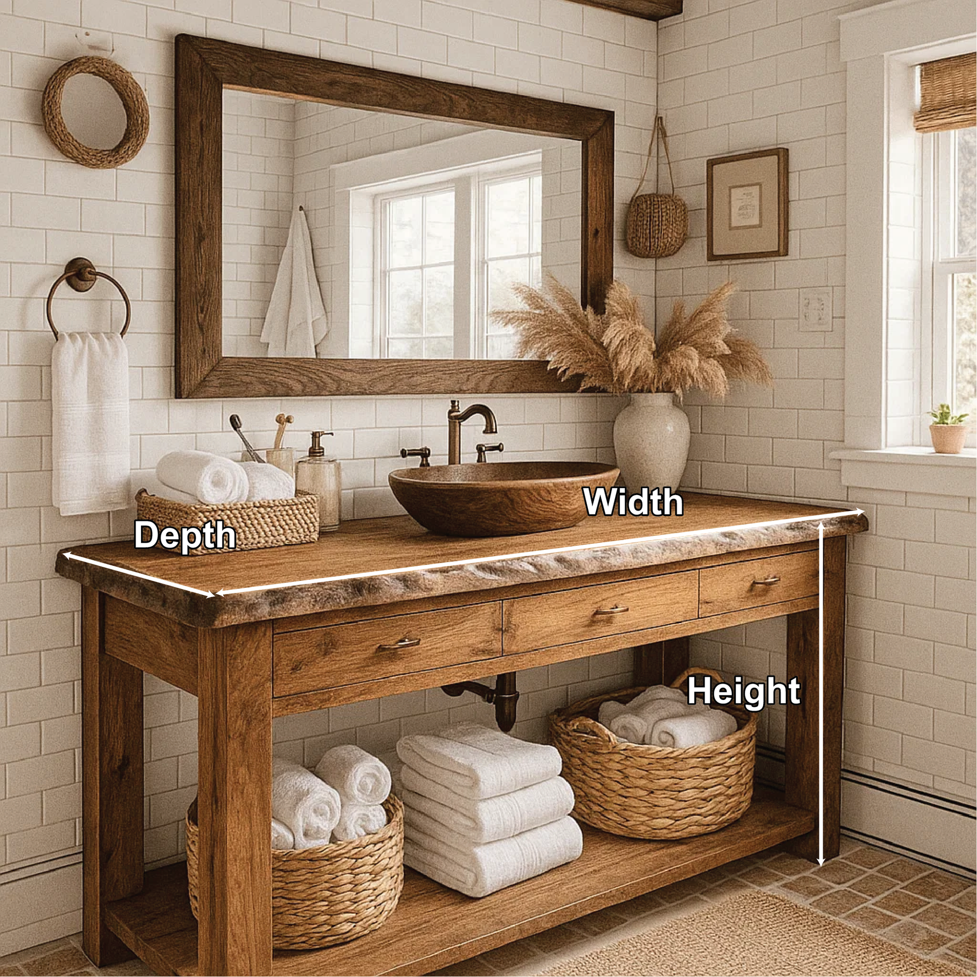 Rustic Handcrafted Solid Wood Bathroom Vanity with Live Edge Top and Natural Farmhouse Style Kitchnce