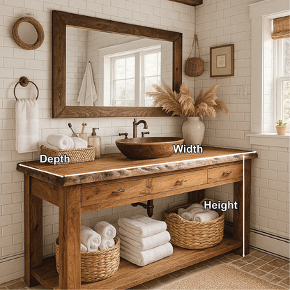 Rustic Handcrafted Solid Wood Bathroom Vanity with Live Edge Top and Natural Farmhouse Style Kitchnce