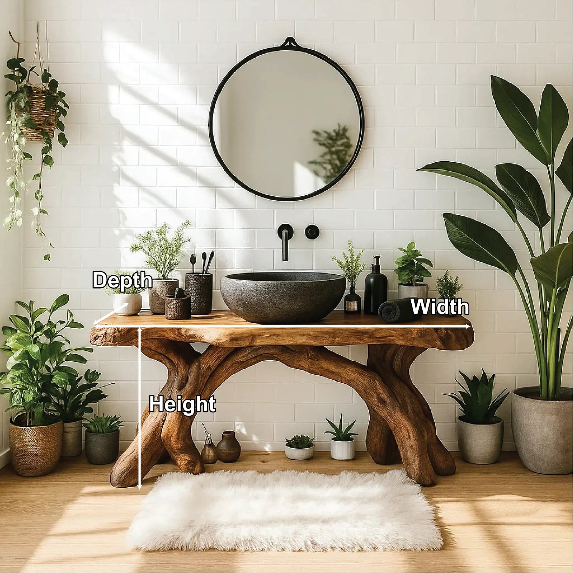 Handcrafted Solid Wood Bathroom Vanity with Organic Root Base and Natural Rustic Design Kitchnce