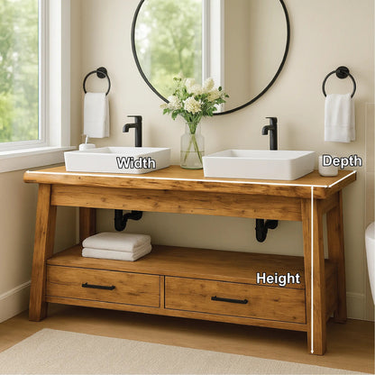 Handcrafted Double Solid Wood Bathroom Vanity with Drawers and Natural Finish for Modern Spaces Kitchnce