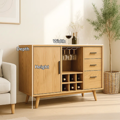 Solid Wood Wine Storage Cabinet with Bottle Rack, Glass Holders and Drawers for Modern Homes Kitchnce
