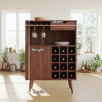 Handcrafted Solid Wood Dining Cabinet with Wine Rack, Glass Holder, Drawer and Storage Door Kitchnce