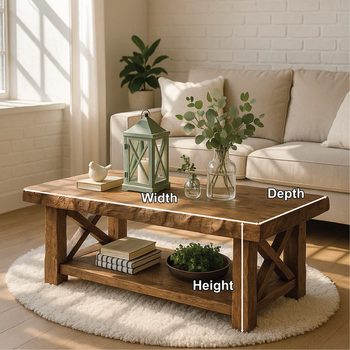 Handcrafted Solid Wood Coffee Table with Rustic X-Frame Base and Natural Live Edge Design Kitchnce
