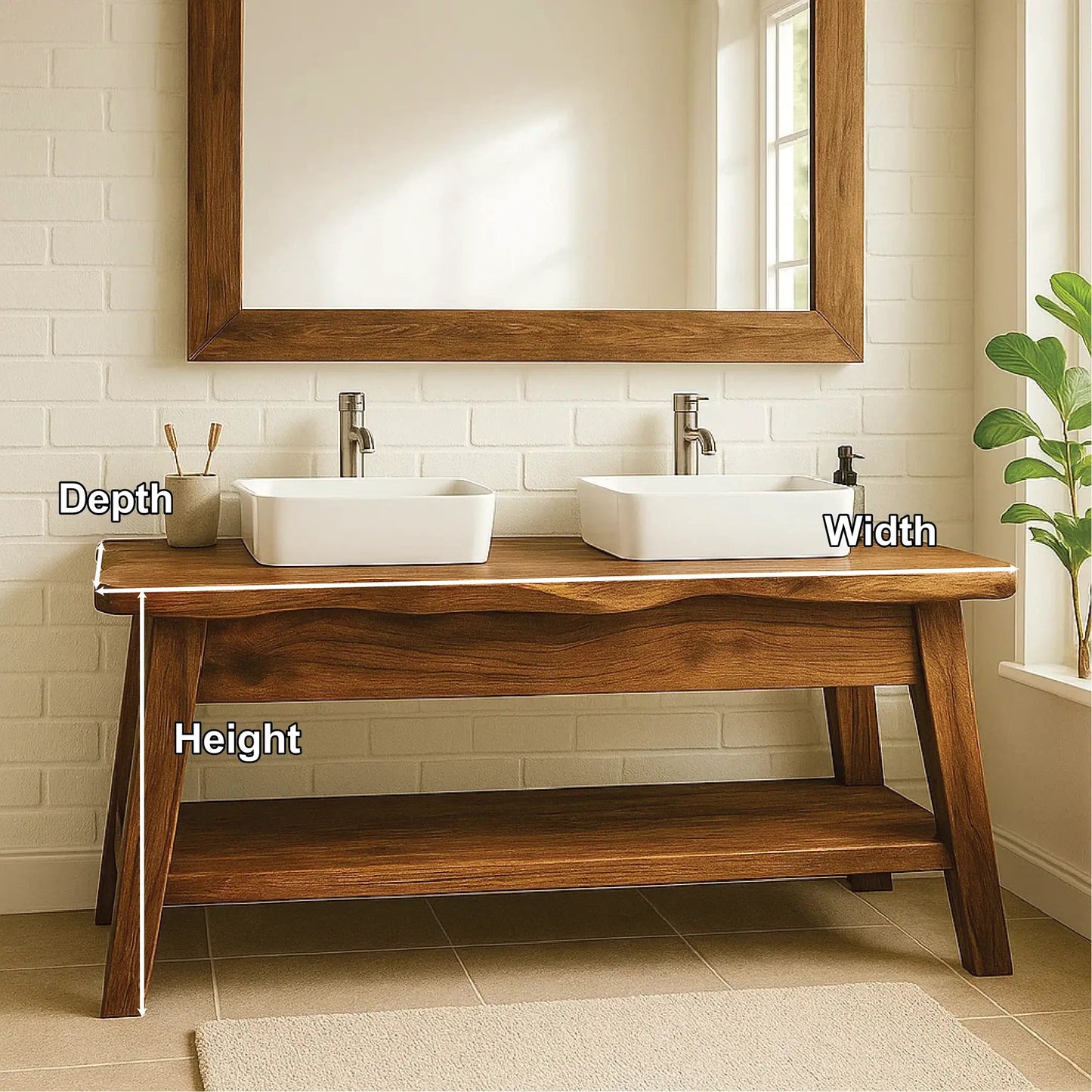 Handcrafted Double Sink Solid Wood Bathroom Vanity with Live Edge Design for Modern Rustic Homes Kitchnce
