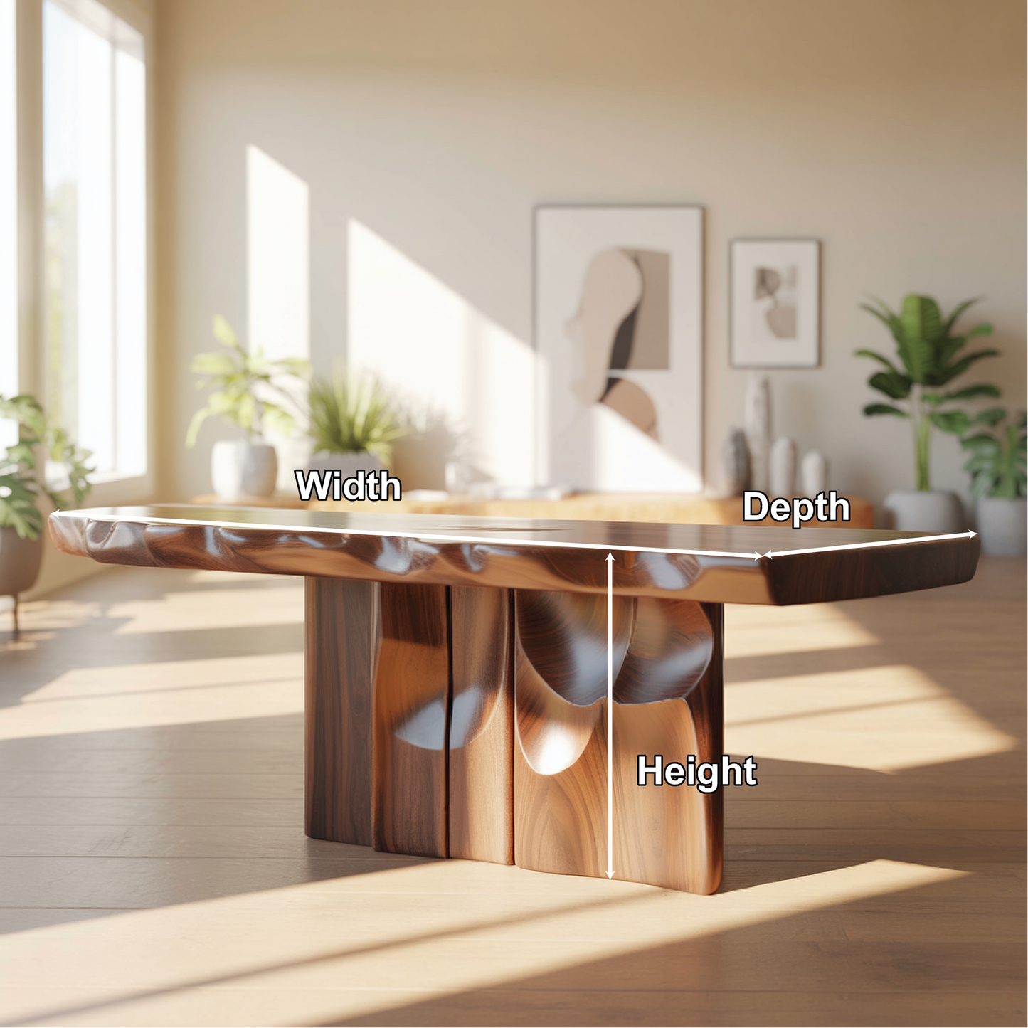 Handcrafted Solid Wood Console Table with Sculpted Base and Organic Live-Edge Design Kitchnce