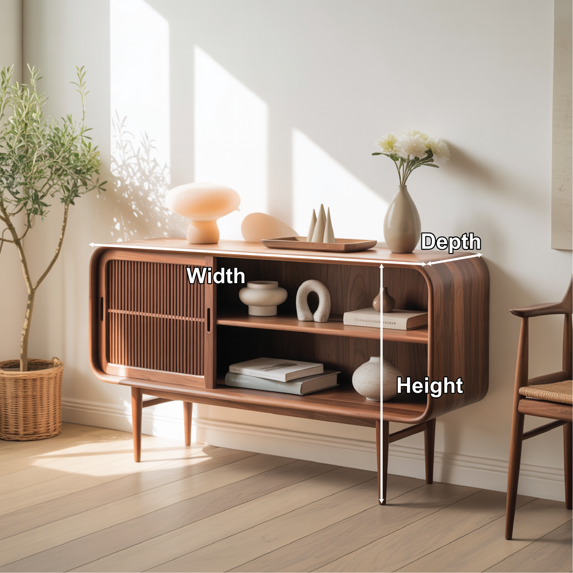Solid Wood Console Table with Sliding Door – Handcrafted Mid-Century Storage Cabinet Kitchnce