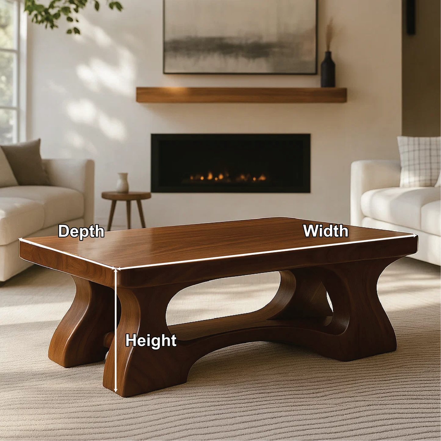 Handcrafted Solid Wood Coffee Table with Sculptural Curved Base and Smooth Polished Finish Kitchnce