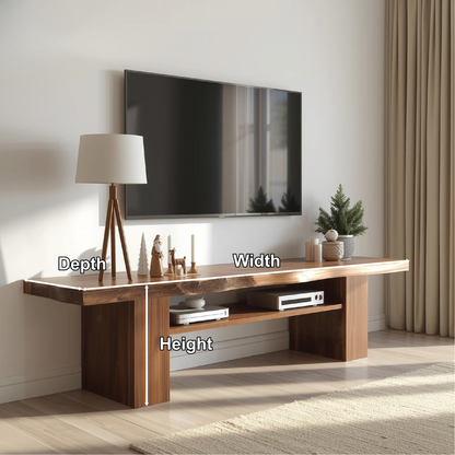 Handcrafted Solid Wood Live Edge TV Stand with Natural Finish for Modern and Rustic Interiors Kitchnce