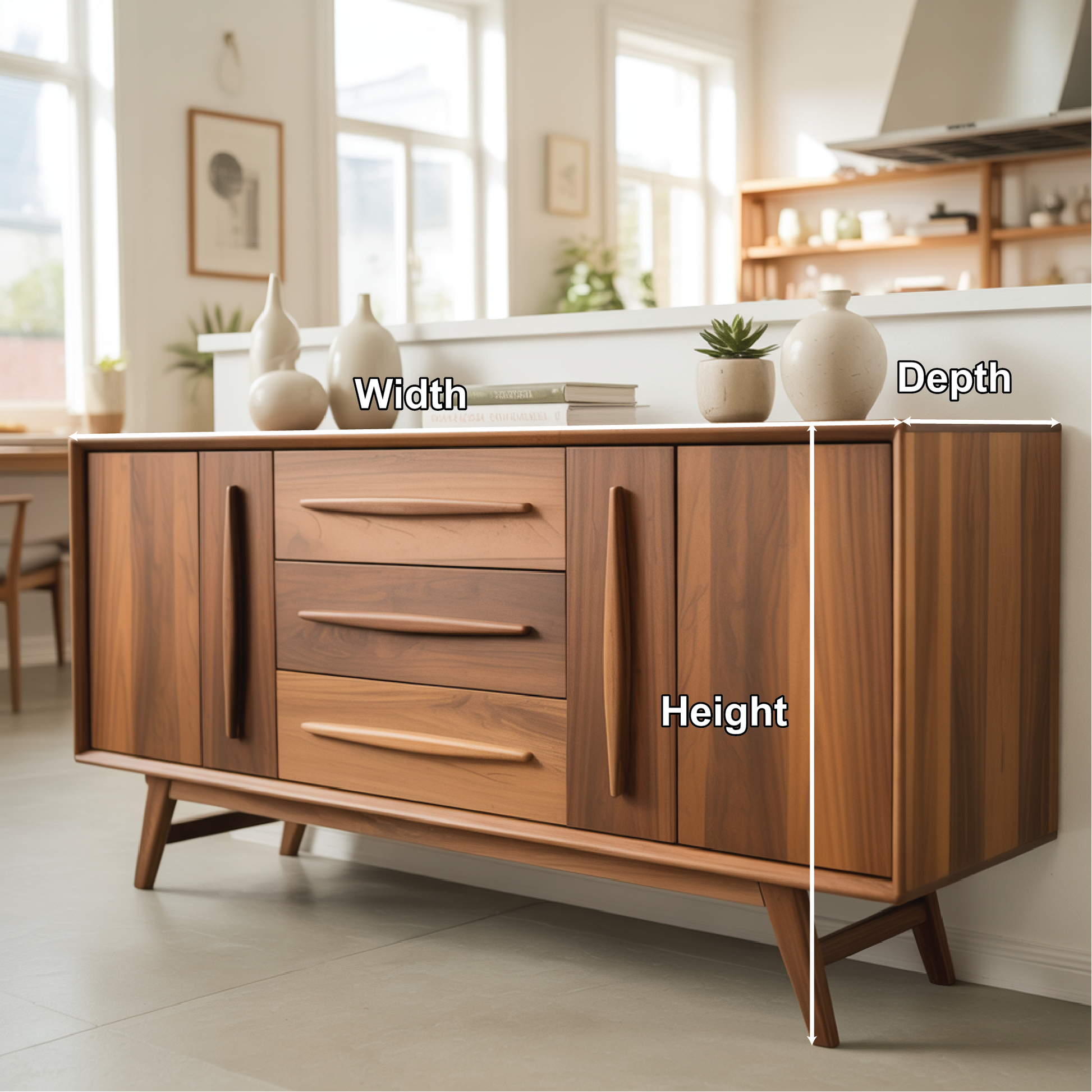Handcrafted Solid Wood Dining Storage Cabinet with Mid-Century Design and Smooth Drawer Fronts Kitchnce