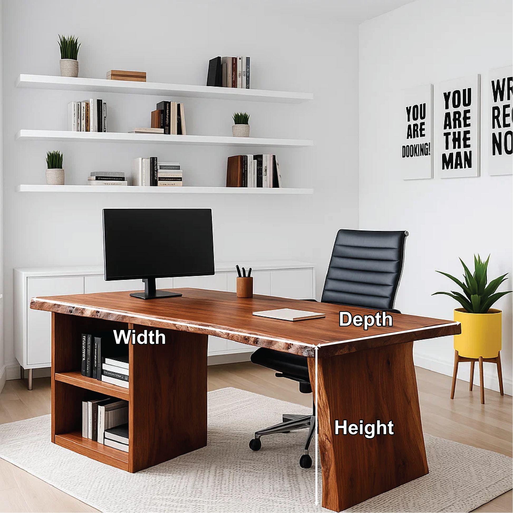 Handcrafted Solid Wood Work Desk – Live Edge Executive Office Table with Modern Minimal Design Kitchnce