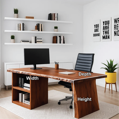 Handcrafted Solid Wood Work Desk – Live Edge Executive Office Table with Modern Minimal Design Kitchnce