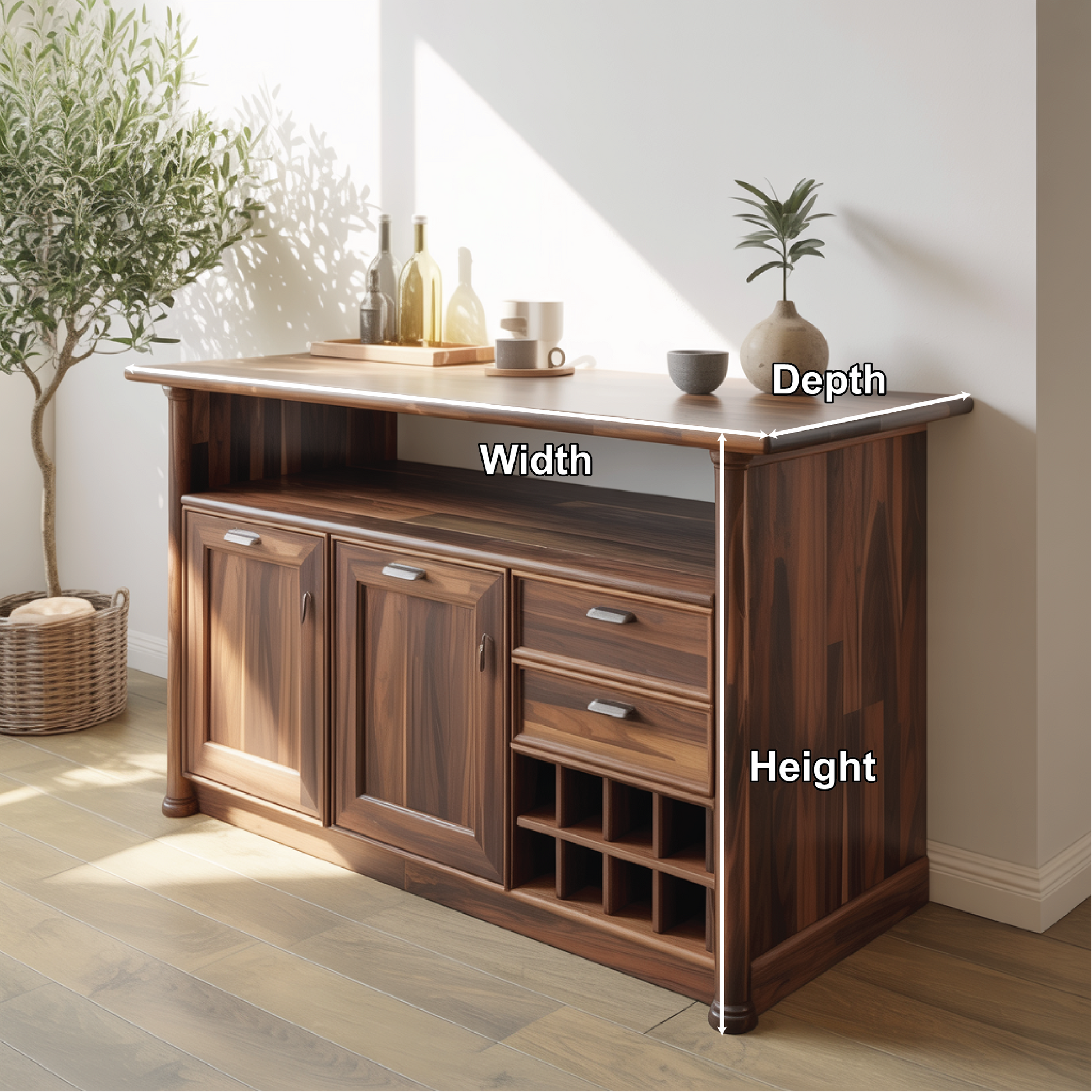 Solid Wood Console Table with Wine Storage – Handcrafted Sideboard for Dining Room Kitchnce