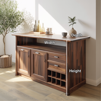 Solid Wood Console Table with Wine Storage – Handcrafted Sideboard for Dining Room Kitchnce