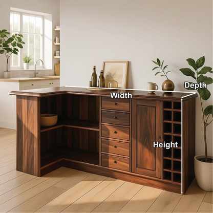 Solid Wood Wine Storage Cabinet with Shelves and Drawers – Premium Corner Bar Furniture Kitchnce