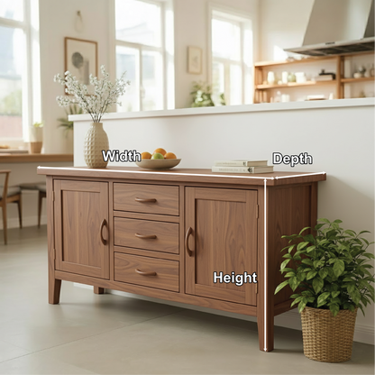 Handcrafted Solid Wood Dining Storage Cabinet with Center Drawers and Side Doors for Modern Homes Kitchnce