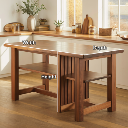Handcrafted Solid Wood Dining Table with Open Storage Shelves for Modern Natural Kitchens Kitchnce