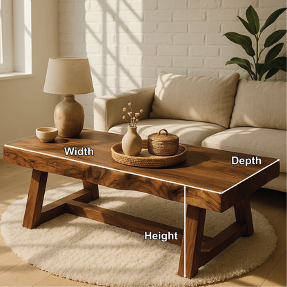 Handcrafted Solid Wood Coffee Table with Natural Live Edge and Angled Base for Modern Homes Kitchnce
