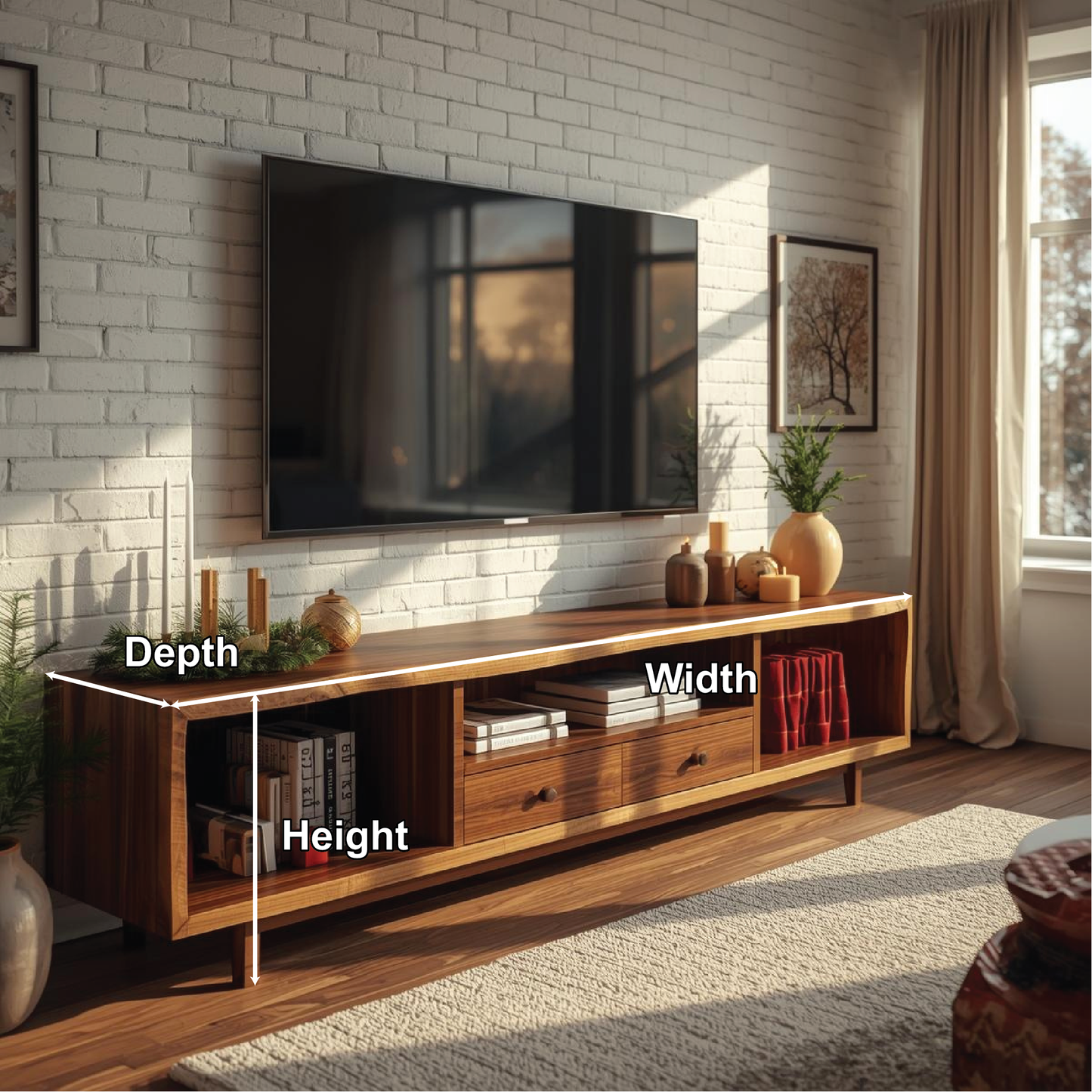 Handcrafted Solid Wood TV Stand with Natural Finish and Modern Storage Design for Living Room Kitchnce