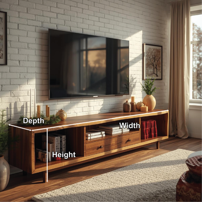 Handcrafted Solid Wood TV Stand with Natural Finish and Modern Storage Design for Living Room Kitchnce