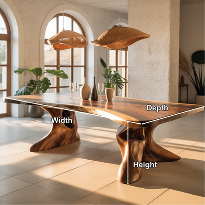 Handcrafted Solid Wood Dining Table with Sculptural Organic Base – Luxury Modern Design Kitchnce