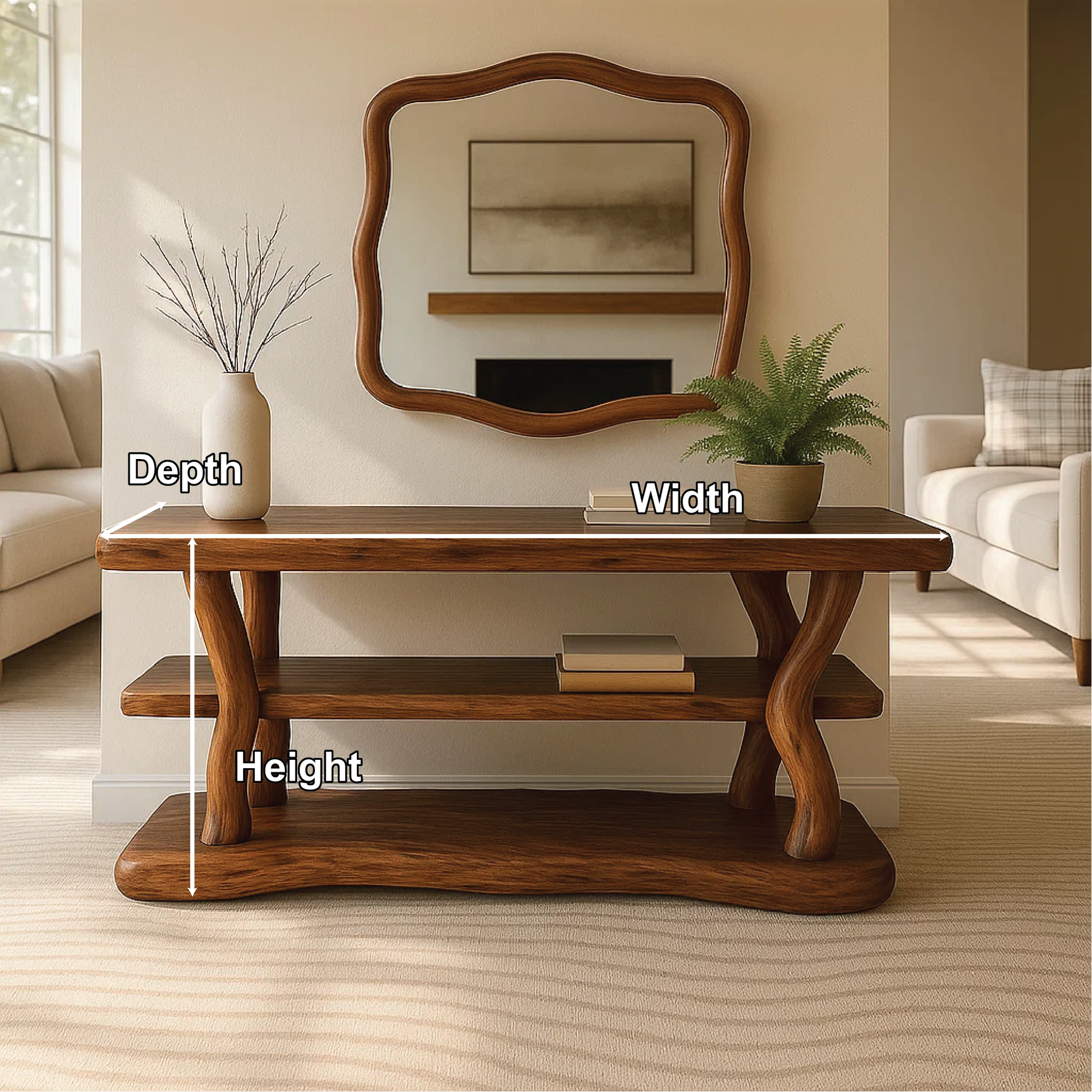 Handcrafted Solid Wood Console Table with Organic Curved Legs and Natural Smooth Finish Kitchnce