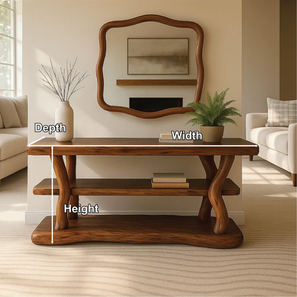 Handcrafted Solid Wood Console Table with Organic Curved Legs and Natural Smooth Finish Kitchnce