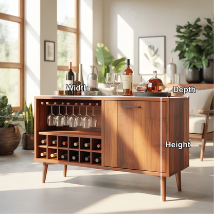 Handcrafted Solid Wood Dining Cabinet with Wine Rack and Hanging Glass Storage Kitchnce