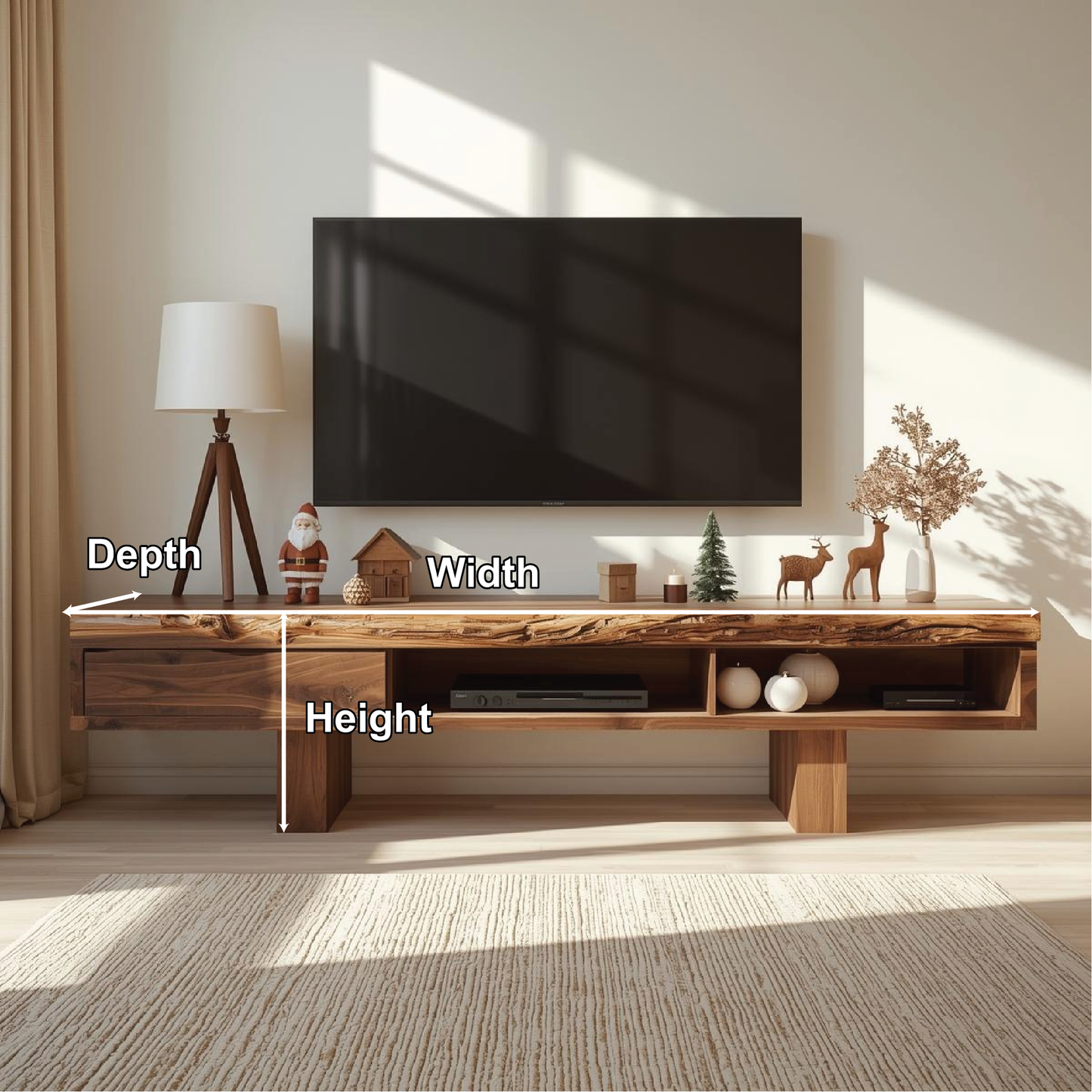 Handcrafted Solid Wood Live Edge TV Stand with Minimalist Design for Elegant Modern Interiors Kitchnce