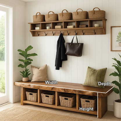 Solid Wood Entryway Bench with Storage Cubbies, Rustic Hallway Organizer Seat
