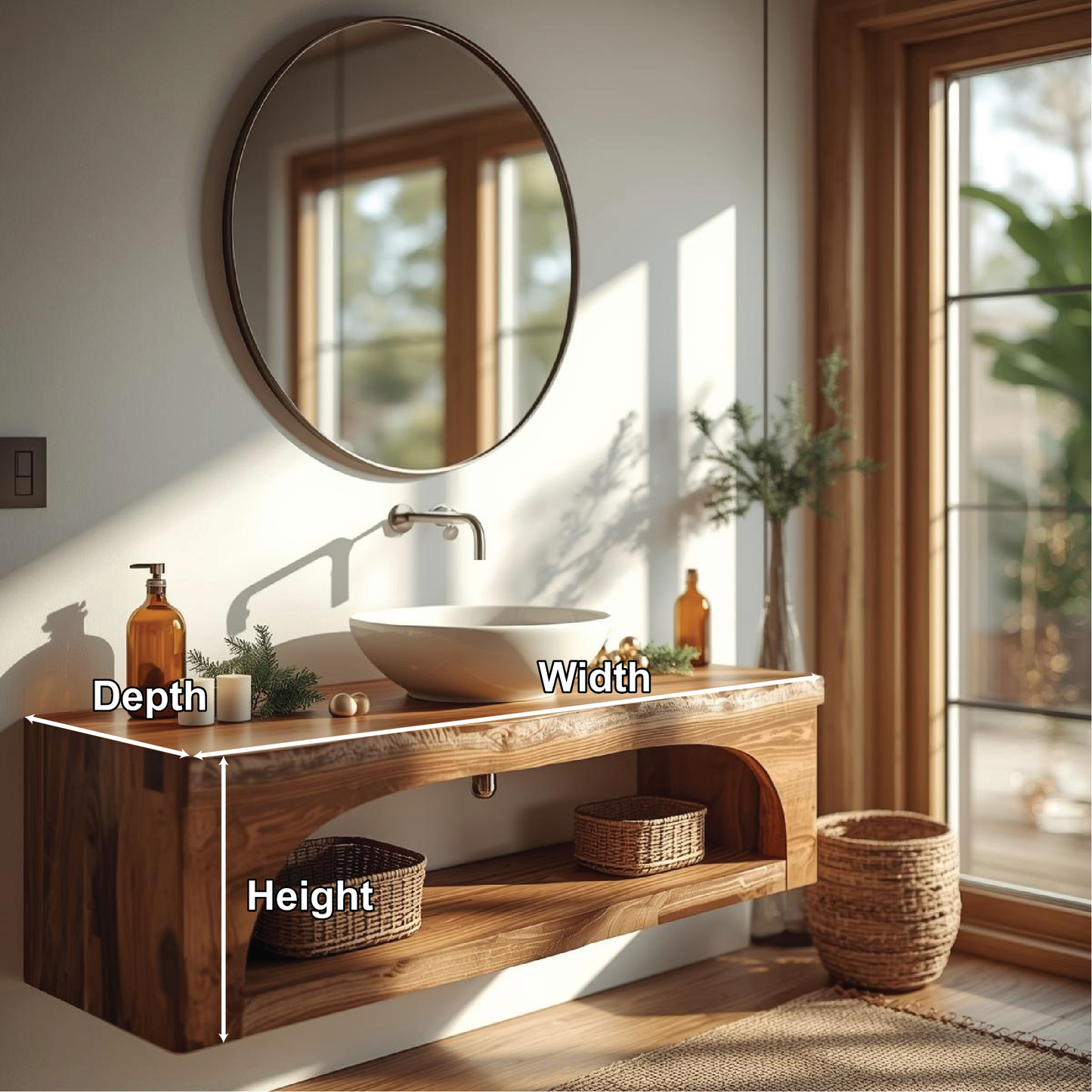 Handcrafted Solid Wood Floating Vanity with Live Edge Design and Minimalist Natural Finish Kitchnce