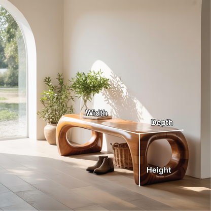 Handcrafted Solid Wood Entryway Bench with Modern Sculpted Organic Frame and Polished Finish Kitchnce
