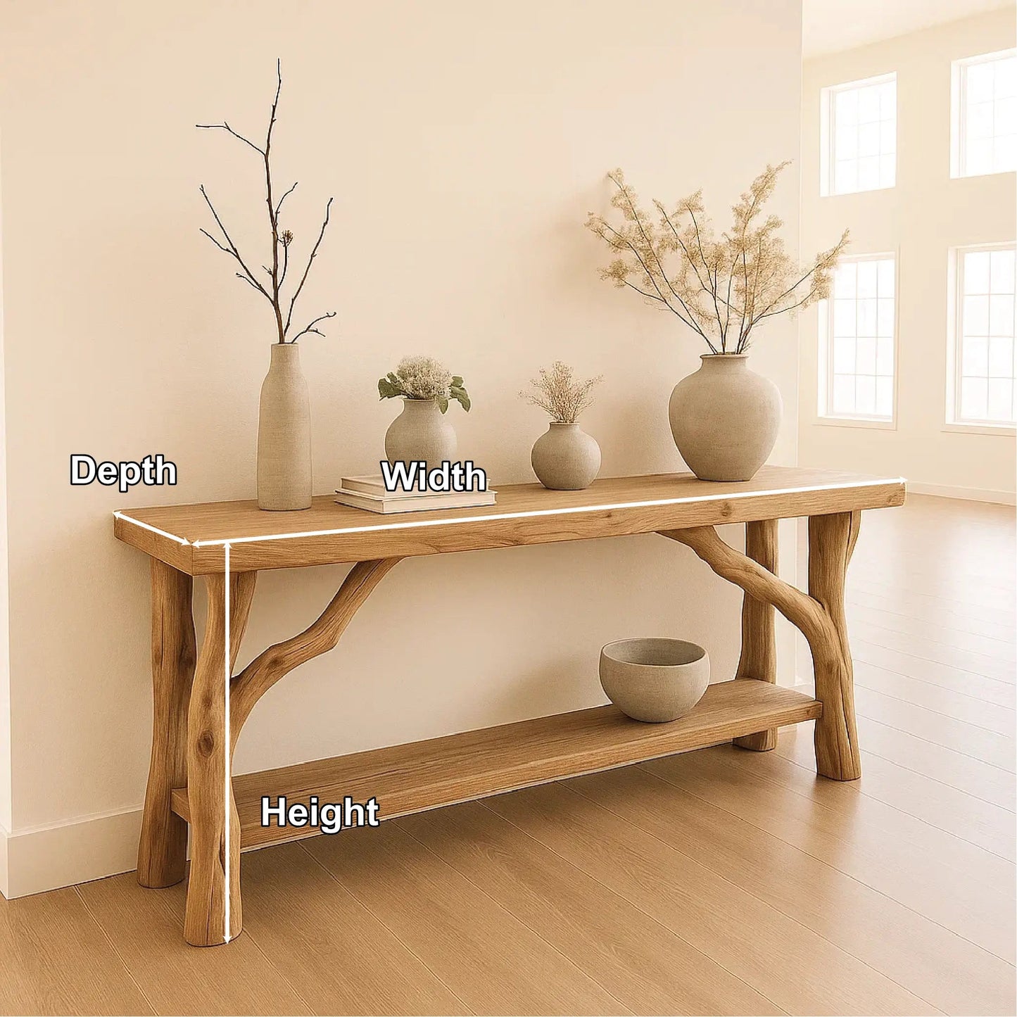 Handcrafted Solid Wood Console Table with Natural Branch Legs for Organic Minimalist Interiors Kitchnce