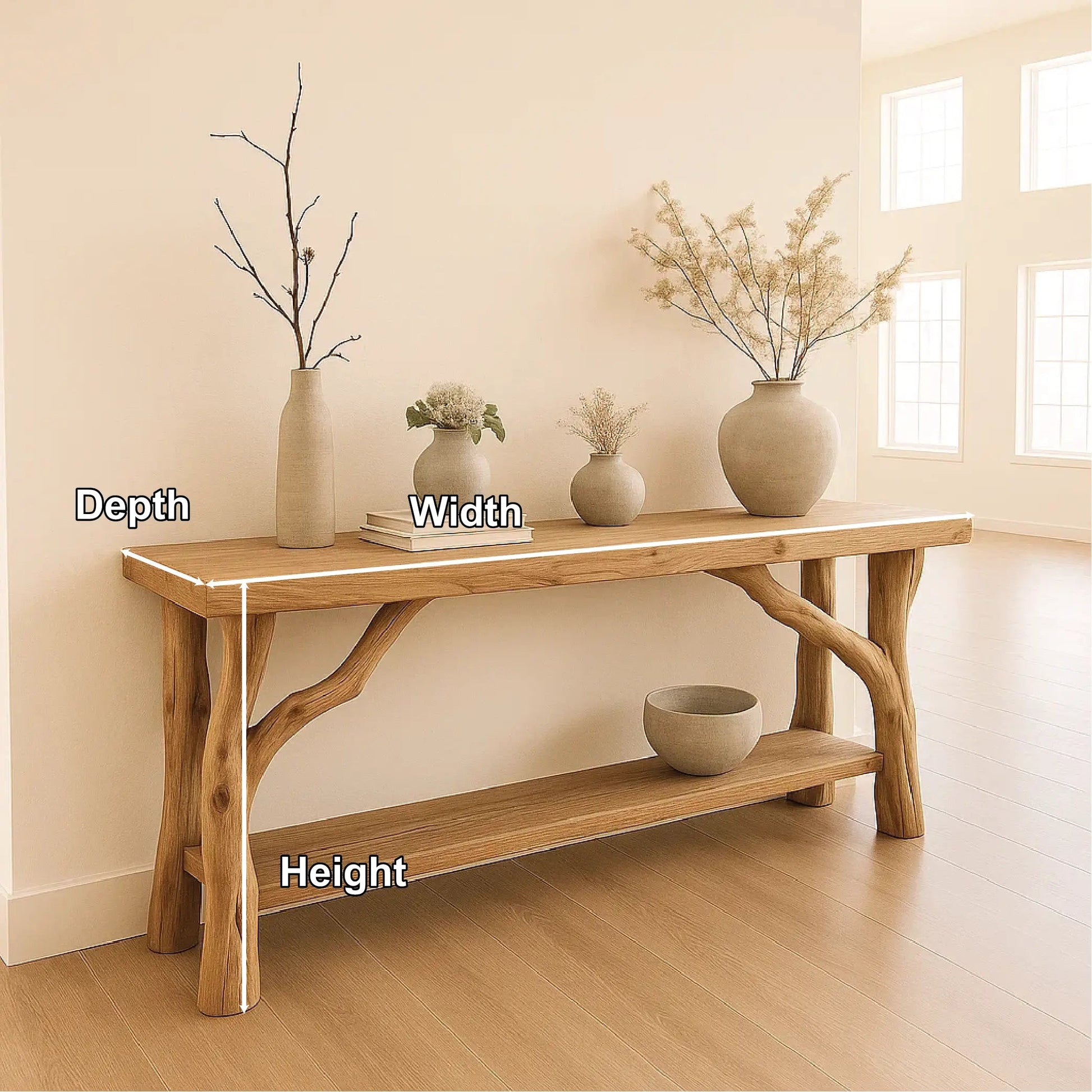 Handcrafted Solid Wood Console Table with Natural Branch Legs for Organic Minimalist Interiors Kitchnce