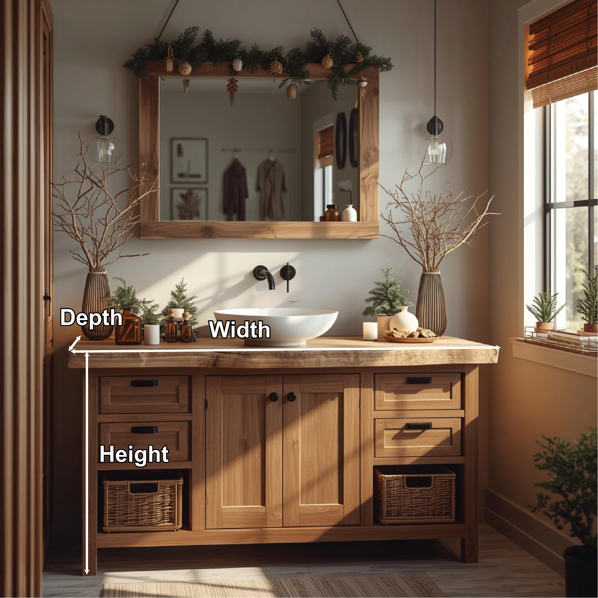 Handcrafted Solid Wood Bathroom Vanity with Live Edge Top and Rustic Storage Design Kitchnce