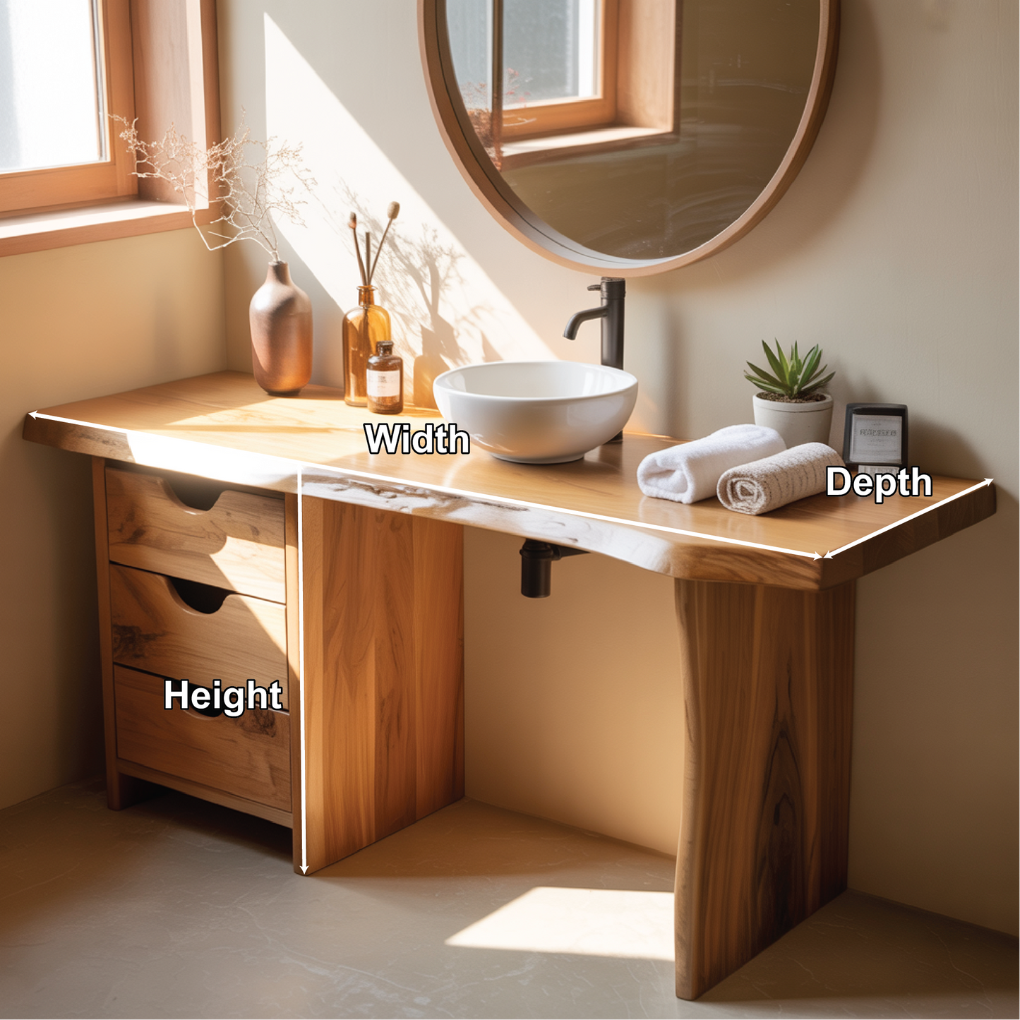 Handcrafted Solid Wood Bathroom Vanity with Live Edge Design for Modern Natural Interiors Kitchnce