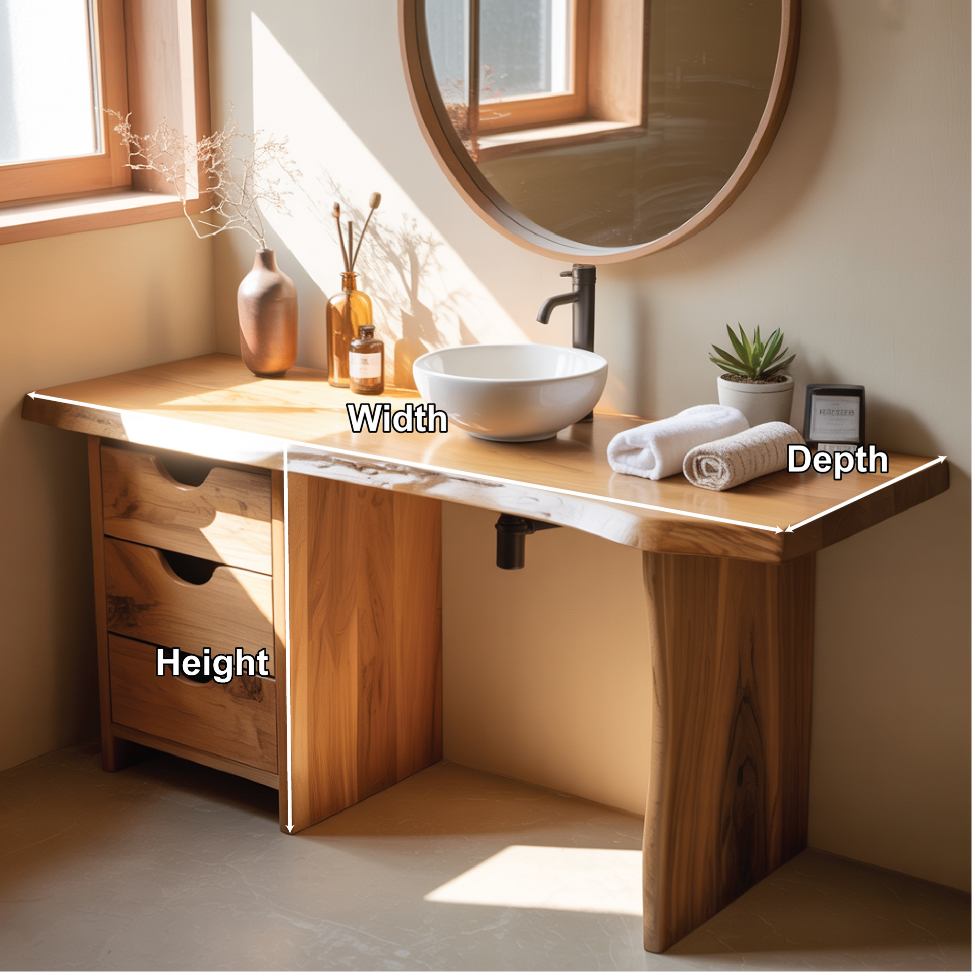 Handcrafted Solid Wood Bathroom Vanity with Live Edge Design for Modern Natural Interiors Kitchnce