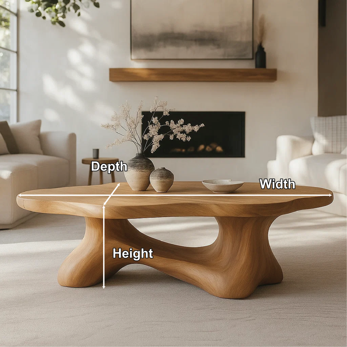 Handcrafted Solid Wood Coffee Table with Smooth Organic Form and Contemporary Sculptural Base Kitchnce