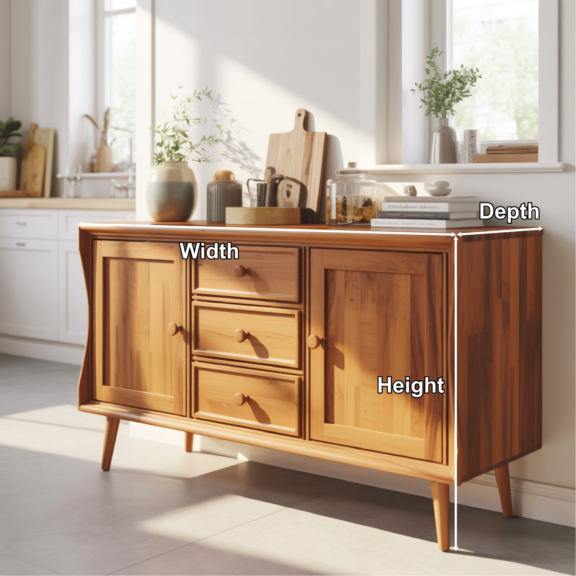 Handcrafted Solid Wood Dining Storage Sideboard with Curved Edges and Classic Cabinet Design Kitchnce