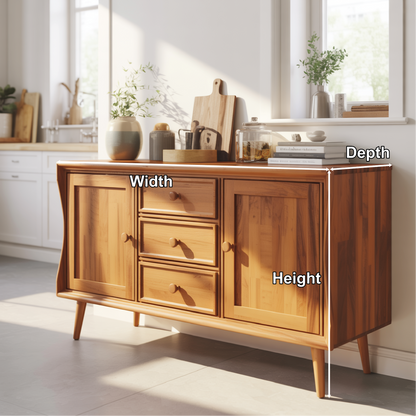 Handcrafted Solid Wood Dining Storage Sideboard with Curved Edges and Classic Cabinet Design Kitchnce