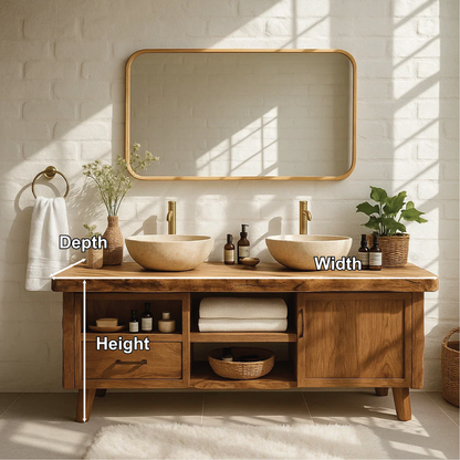 Handcrafted Solid Wood Double Bathroom Vanity with Live Edge Countertop and Modern Legs Kitchnce