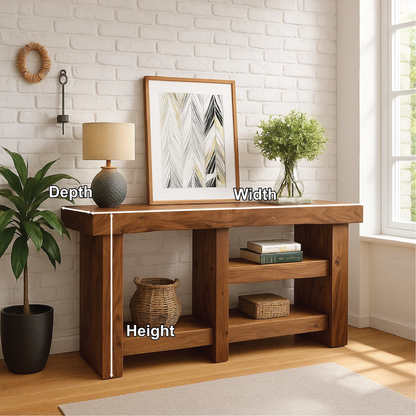Handcrafted Solid Wood Console Table with Modern Rustic Design for Entryway or Living Room Kitchnce