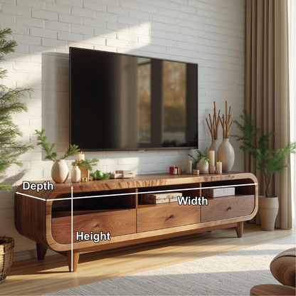 Handcrafted Solid Wood TV Stand with Rounded Edges and Natural Finish for Contemporary Living Rooms Kitchnce