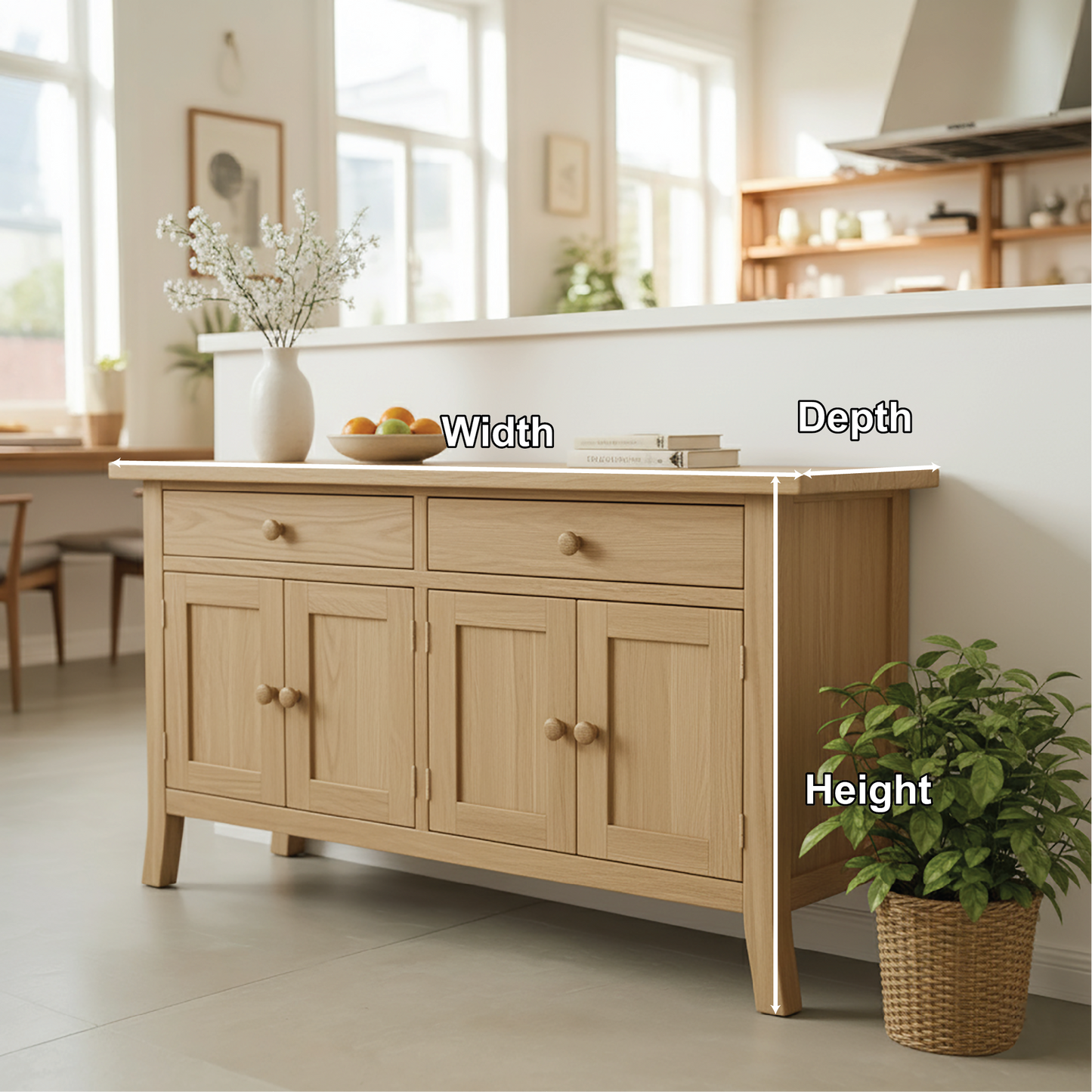 Handcrafted Solid Wood Dining Storage Cabinet with Double Doors and Wide Drawers for Modern Homes Kitchnce