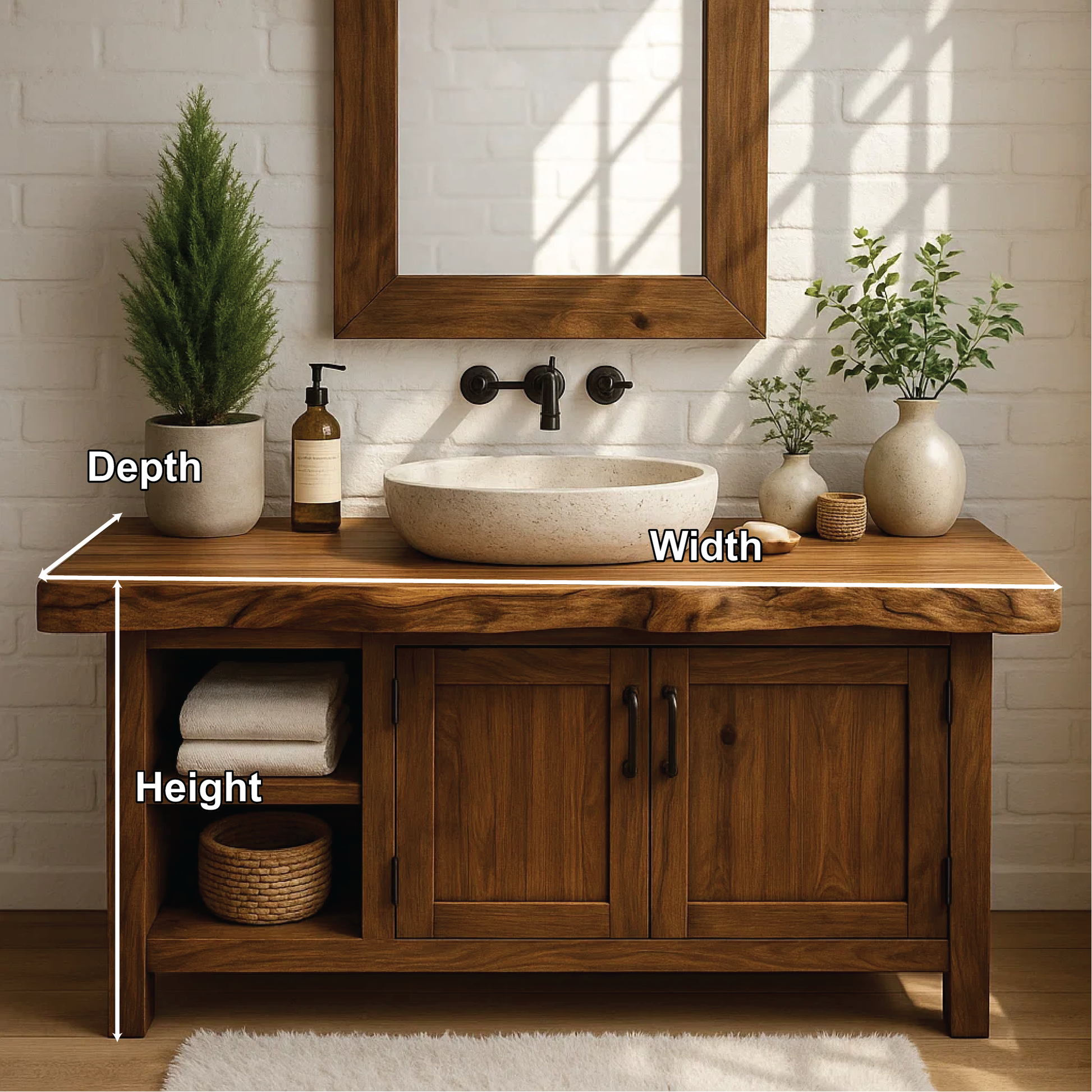 Handcrafted Solid Wood Bathroom Vanity with Live Edge Top and Farmhouse Rustic Design Kitchnce