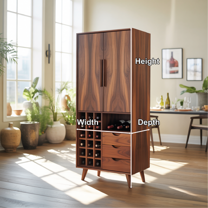 Handcrafted Solid Wood Dining Cabinet with Wine Storage Grid, Drawers and Tall Double Doors Kitchnce