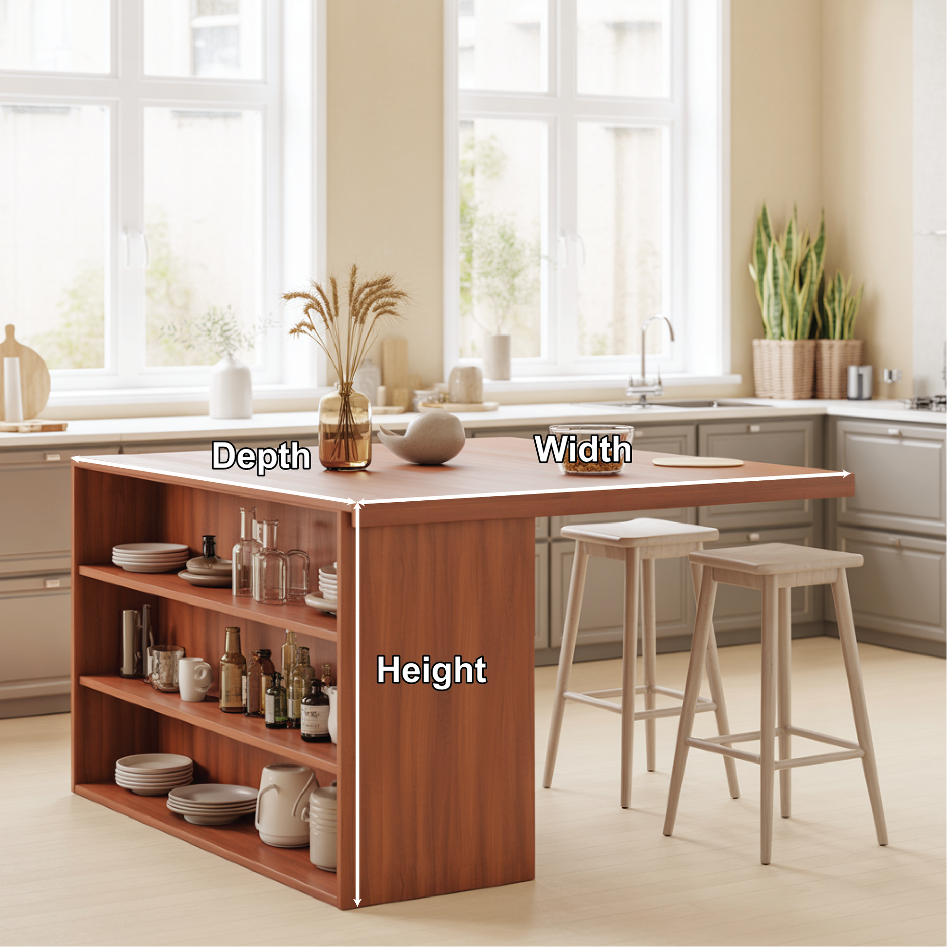 Handcrafted Solid Wood Dining Table with Open Storage Shelves for Modern Kitchen Interiors Kitchnce