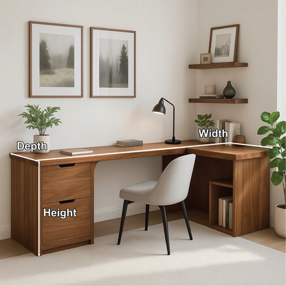 Handcrafted Solid Wood L-Shaped Work Desk – Modern Corner Office Table with Storage Drawers Kitchnce