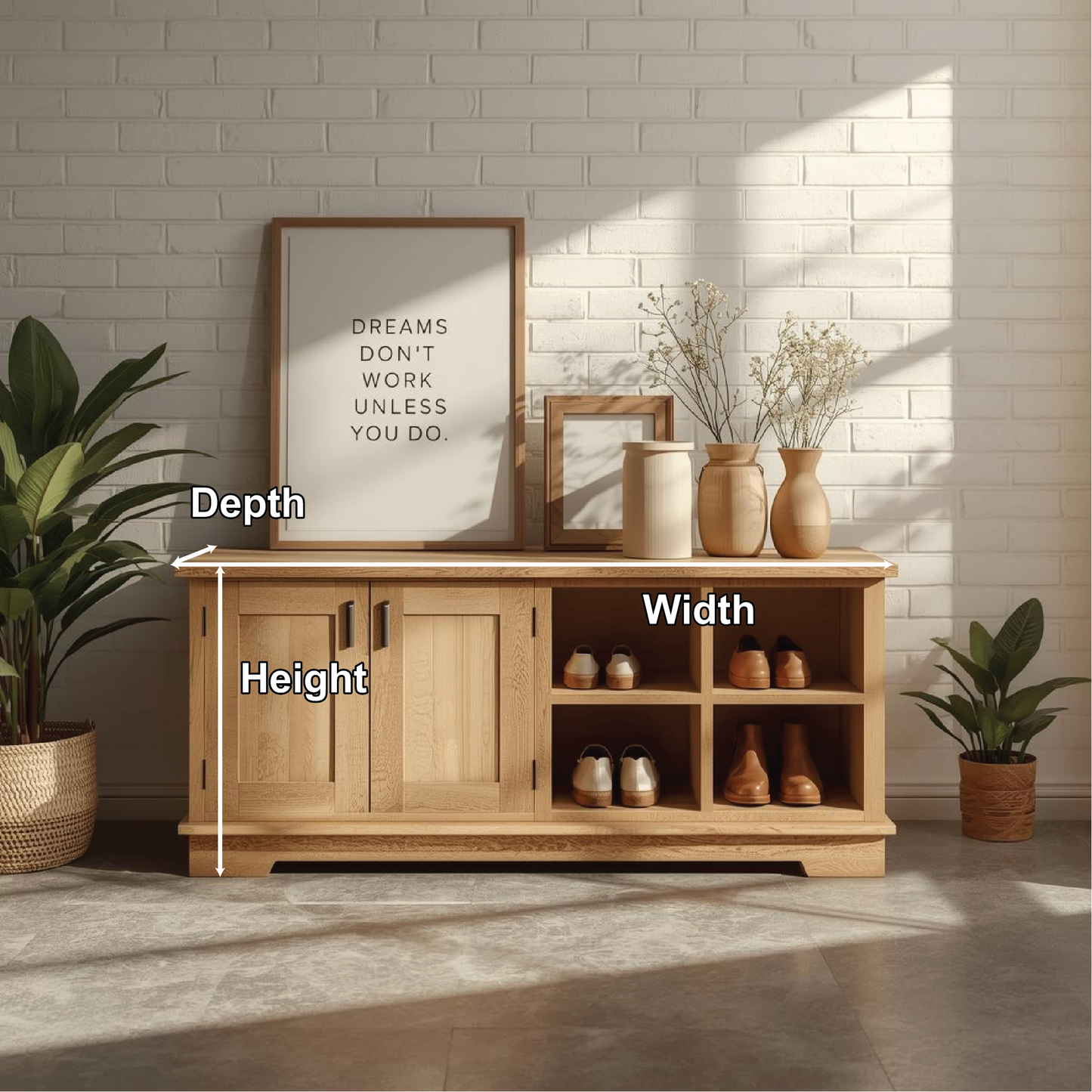 Handcrafted Solid Wood Entryway Bench with Storage Cabinets and Open Shelves for Modern Homes Kitchnce